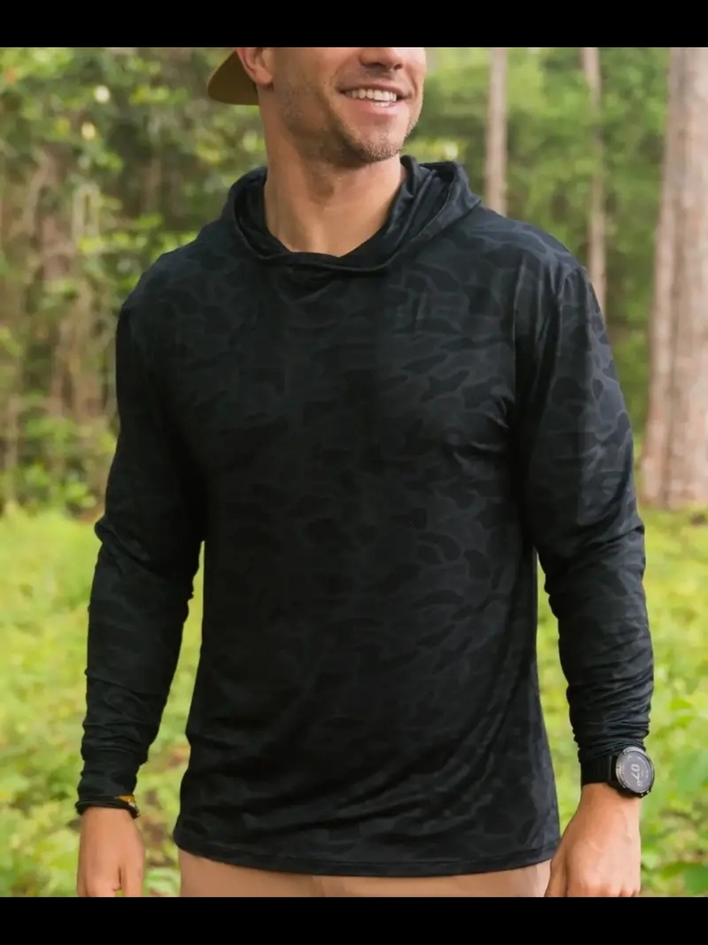 Men's Hooded Long Sleeve Performance Shirt - Black Camo New!!